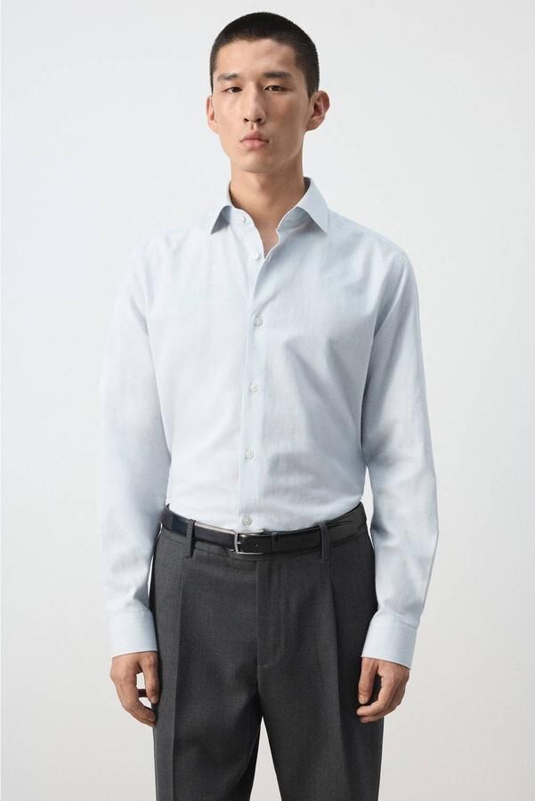 Mango Man slim fit overhemd lichtblauw