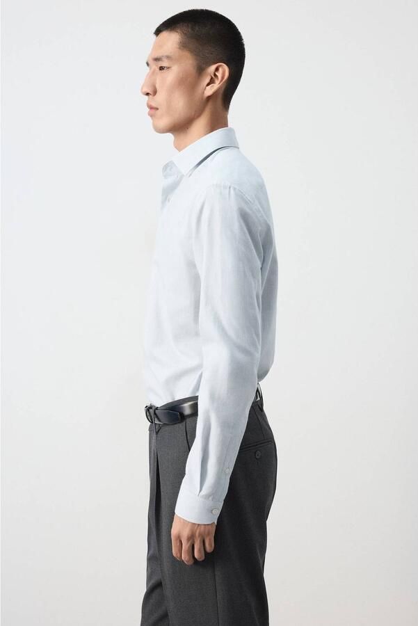 Mango Man slim fit overhemd lichtblauw - Foto 3