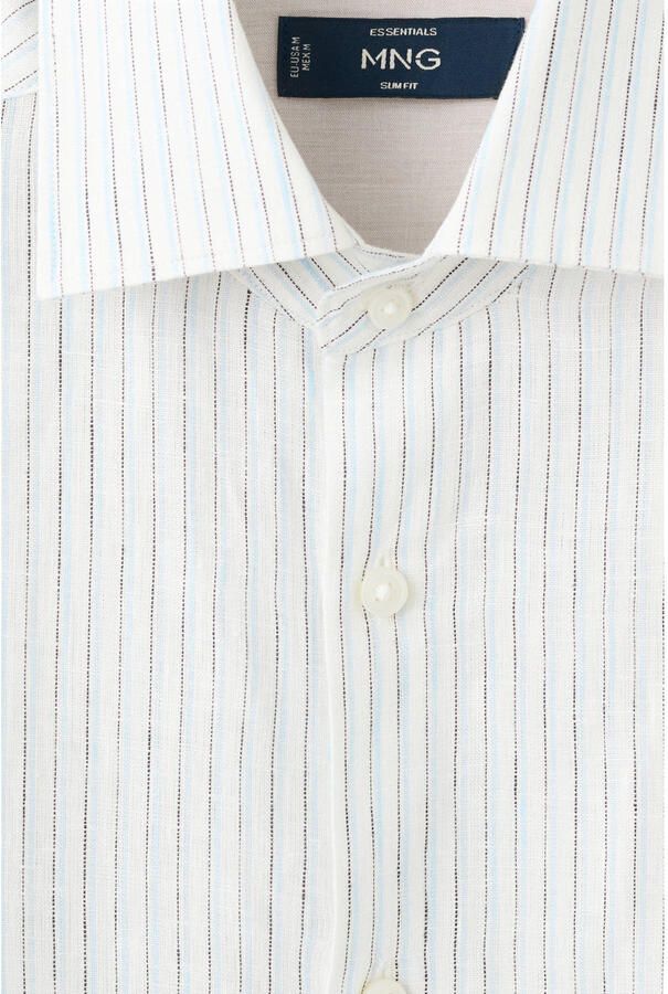 Mango Man slim fit overhemd met krijtstreep en linnen ecru - Foto 2