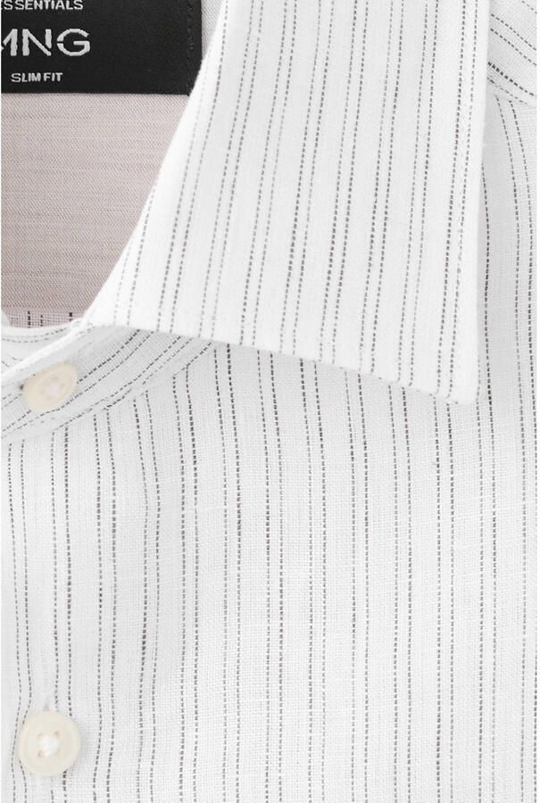 Mango Man slim fit overhemd met krijtstreep en linnen wit - Foto 2