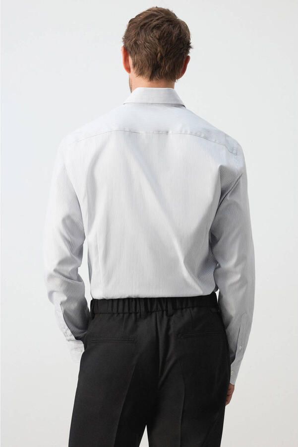 Mango Man slim fit overhemd met krijtstreep grijs - Foto 3