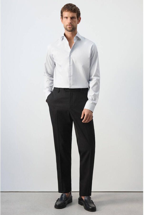 Mango Man slim fit overhemd met krijtstreep grijs - Foto 2