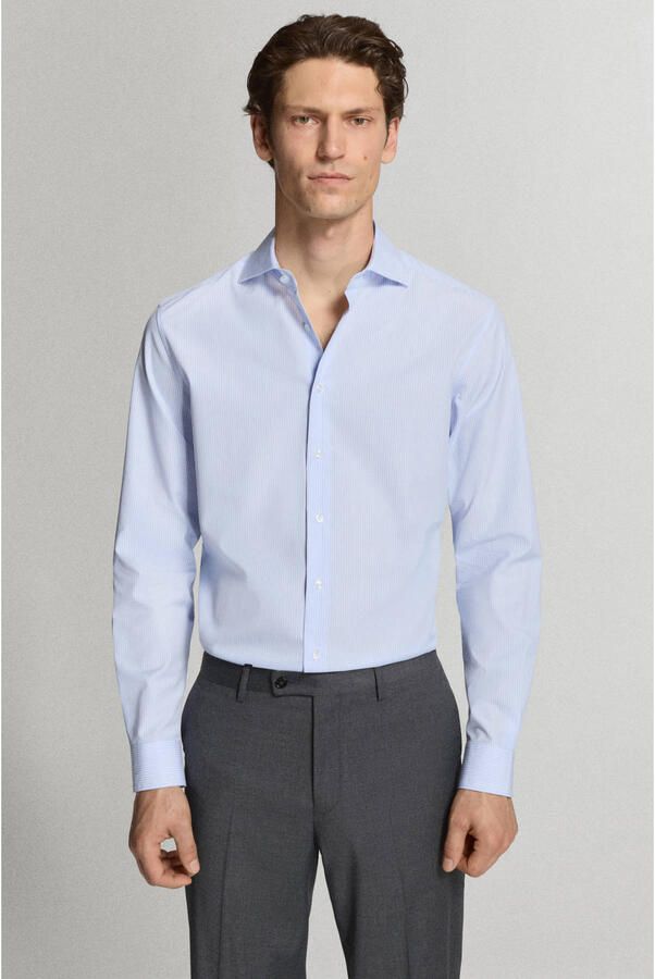 Mango Man slim fit overhemd met krijtstreep middenblauw