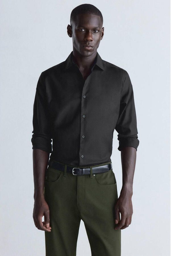 Mango Man slim fit overhemd zwart