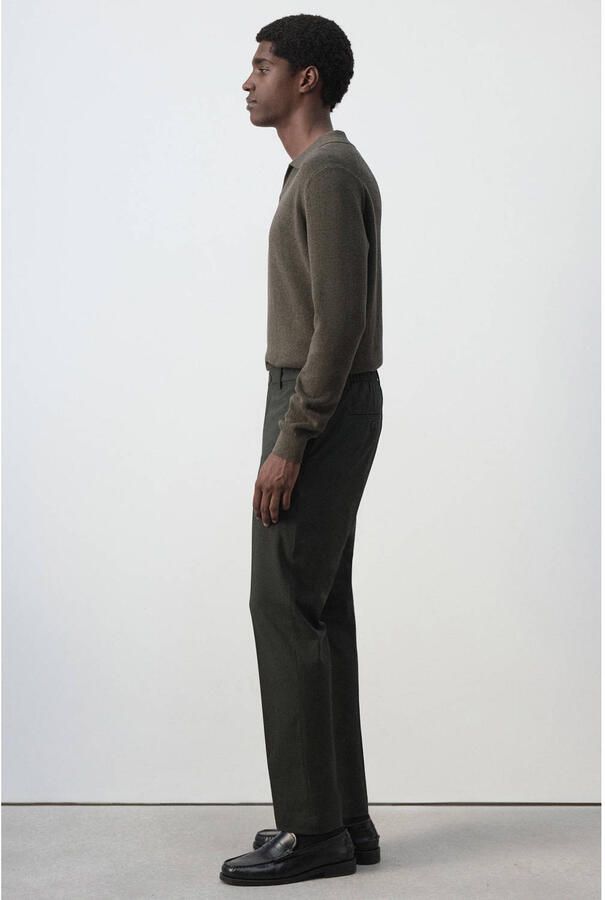 Mango Man slim fit pantalon met plooien beige kaki - Foto 2