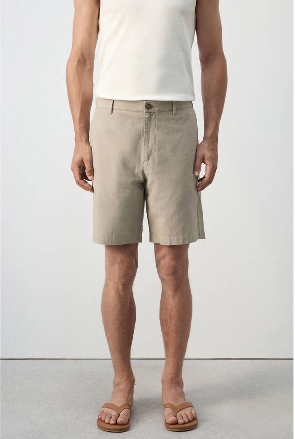 Mango Man slim fit pied-de-poule bermuda short lichtbeige