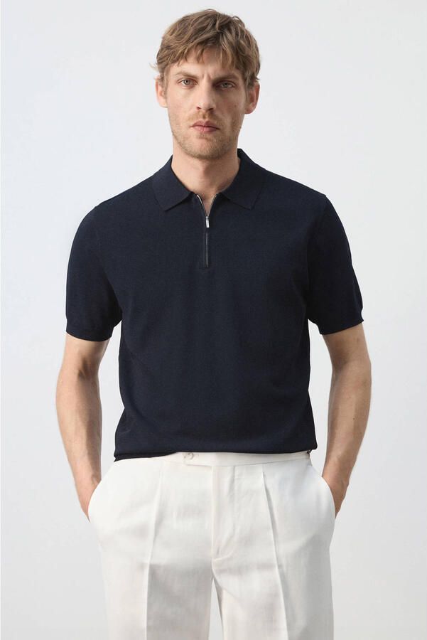 Mango Man slim fit polo donkerblauw