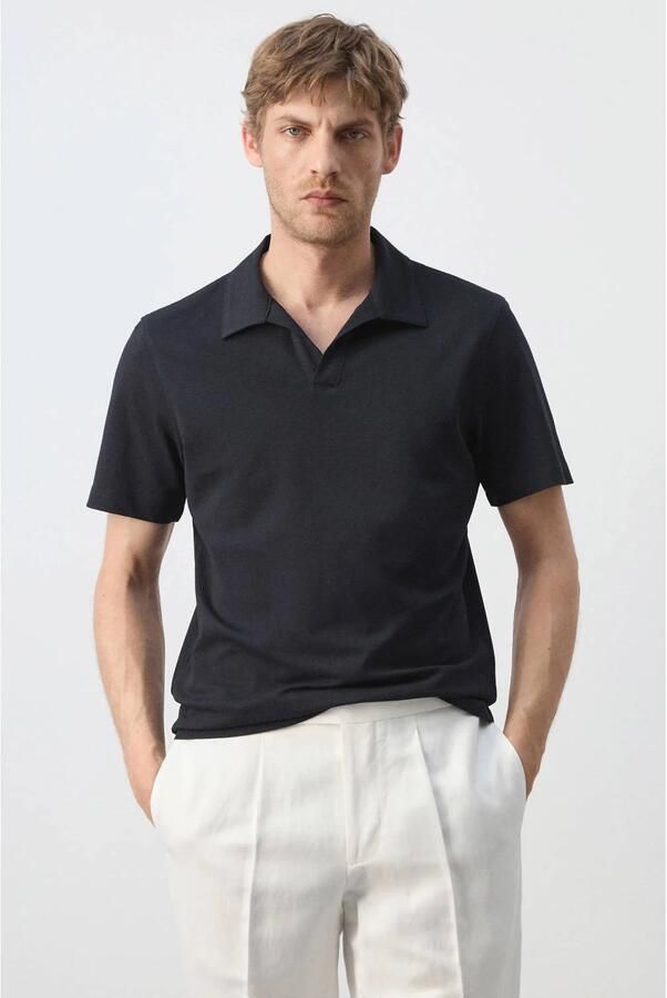 Mango Man slim fit polo donkerblauw