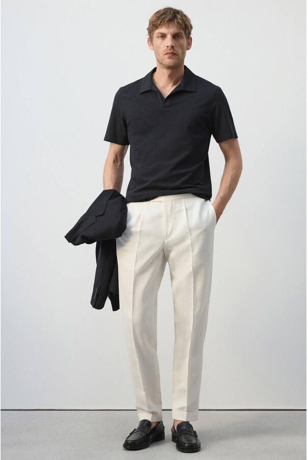 Mango Man slim fit polo donkerblauw - Foto 3
