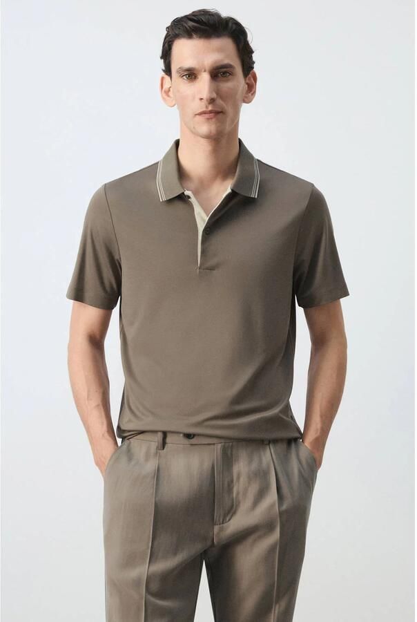 Mango Man slim fit polo middenbruin