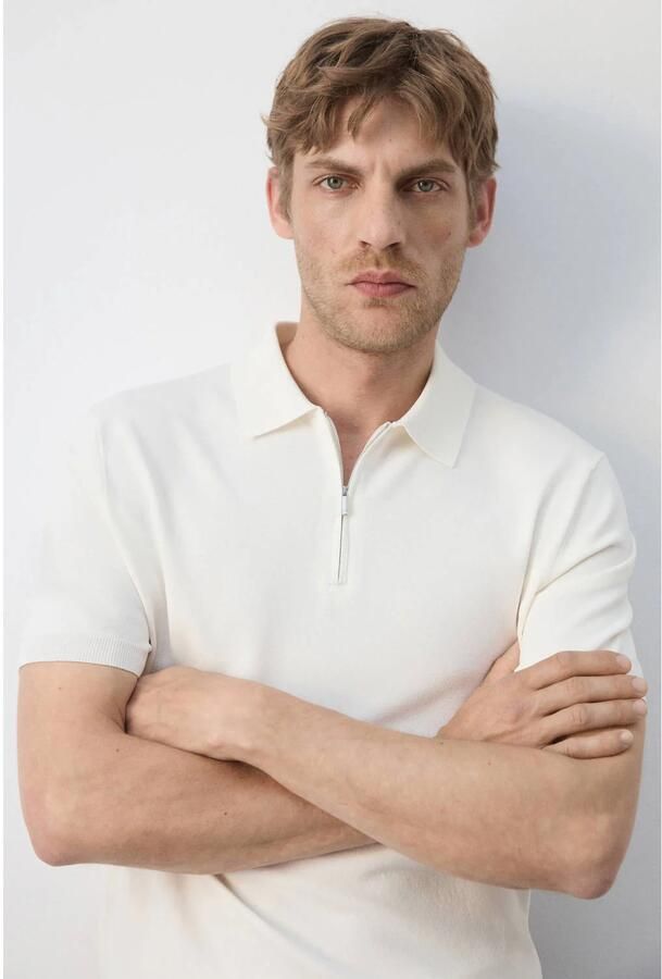Mango Man slim fit polo naturel wit - Foto 2