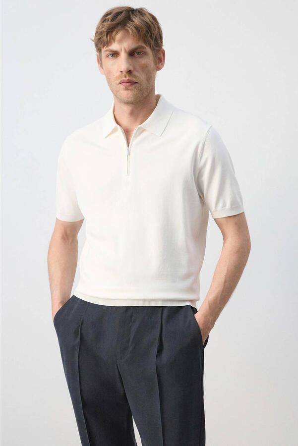 Mango Man slim fit polo naturel wit