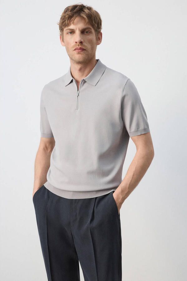 Mango Man slim fit polo naturel wit