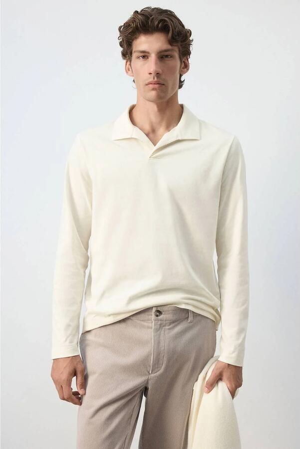 Mango Man slim fit polo naturel wit
