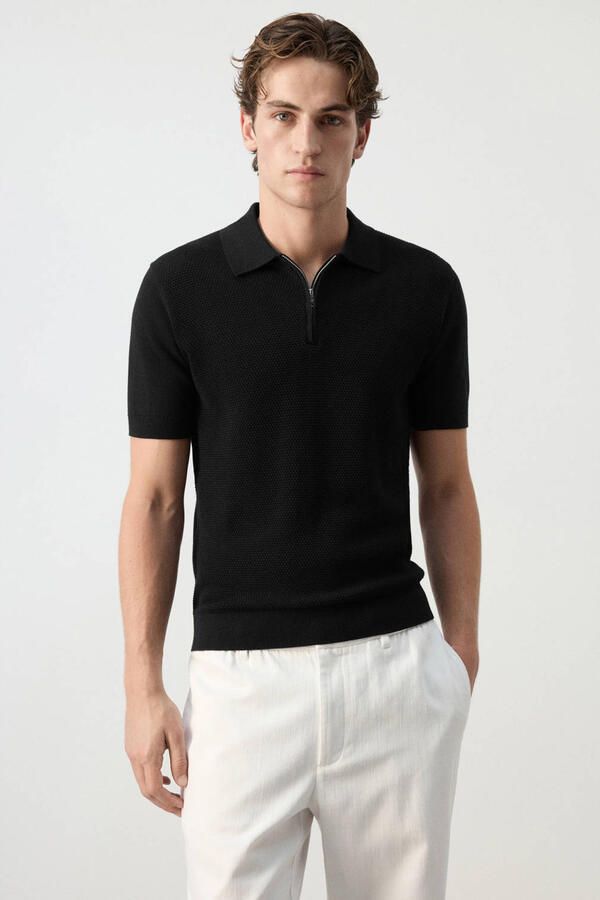 Mango Man slim fit polo zwart