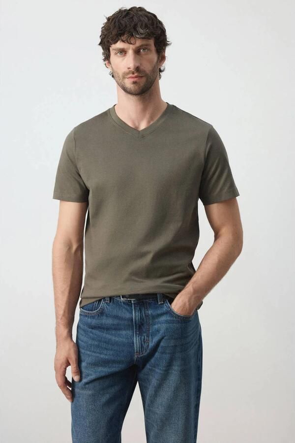 Mango Man slim fit T-shirt beige kaki