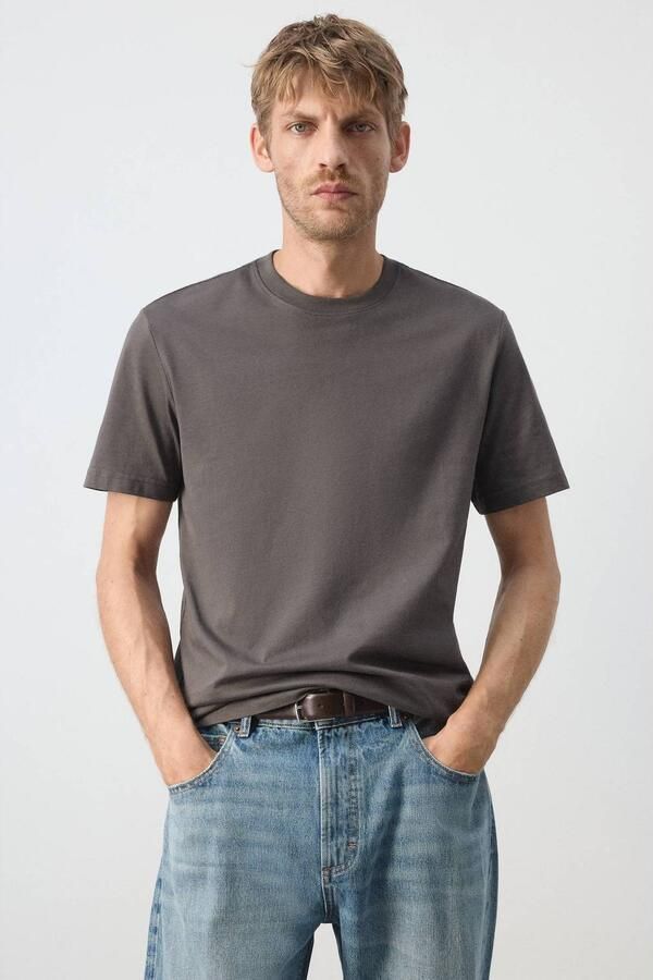 Mango Man slim fit T-shirt donkergrijs