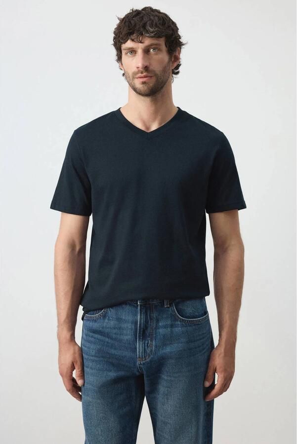 Mango Man slim fit T-shirt marineblauw