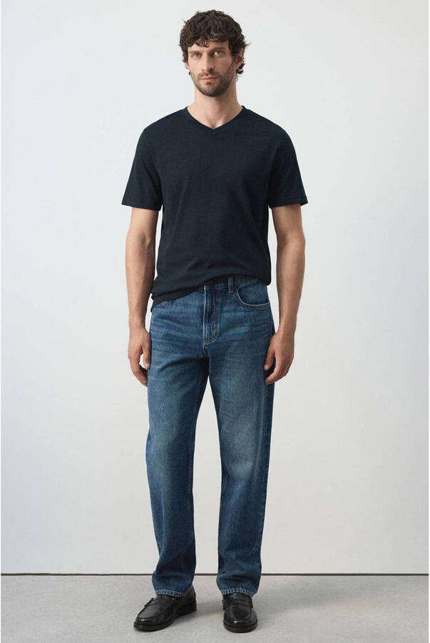 Mango Man slim fit T-shirt marineblauw - Foto 3