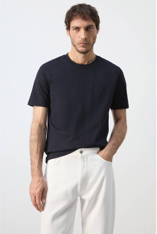 Mango Man slim fit T-shirt marineblauw