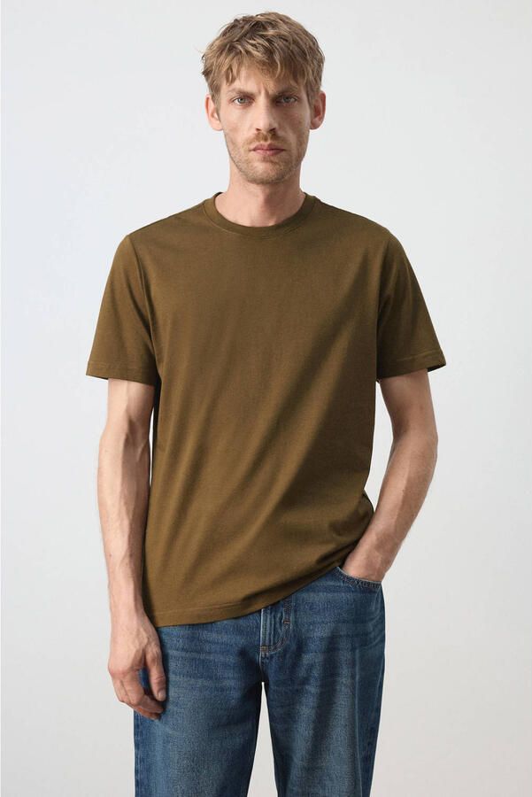 Mango Man slim fit T-shirt middenbruin