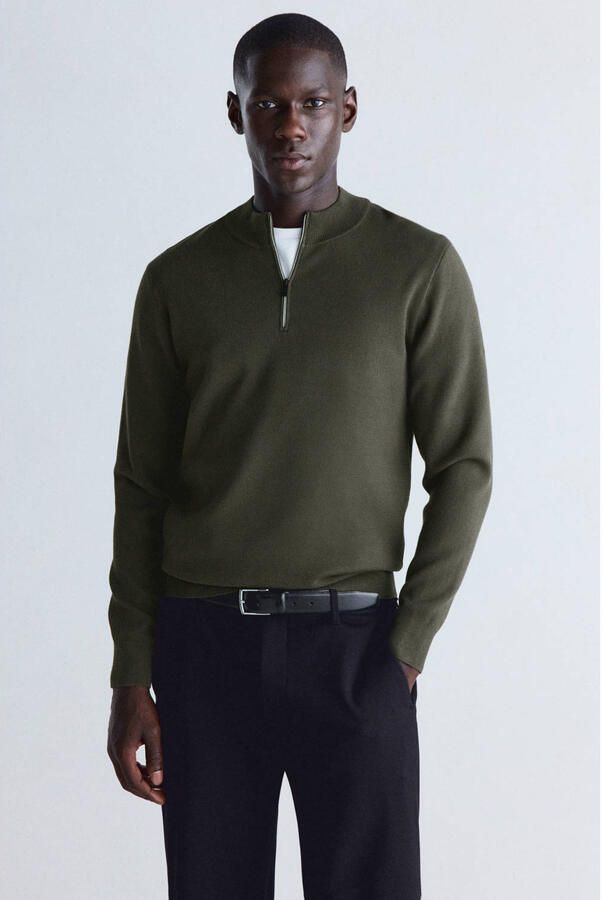 Mango Man slim fit trui donkergroen
