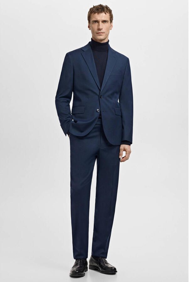 Mango Man slim geruite pantalon donkerblauw