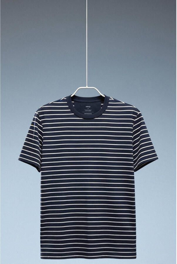 Mango Man slim gestreept T-shirt donkerblauw - Foto 2