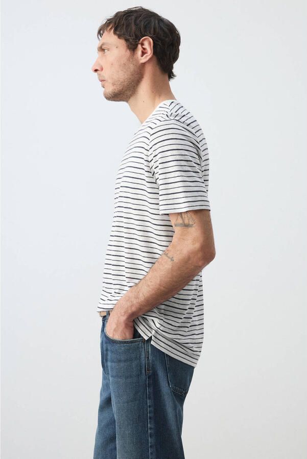 Mango Man slim gestreept T-shirt met linnen ecru - Foto 3