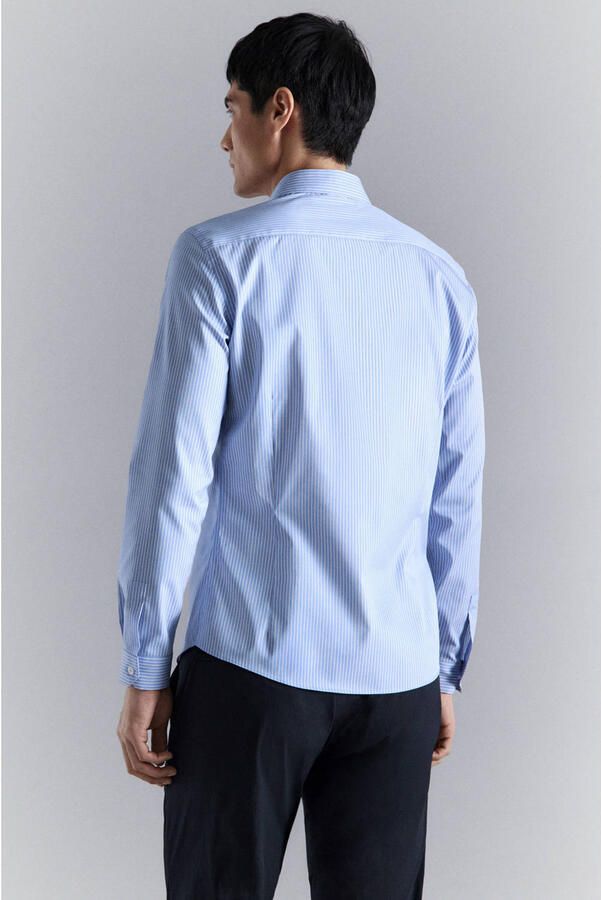 Mango Man slim gestreepte casual overhemd lichtblauw - Foto 3