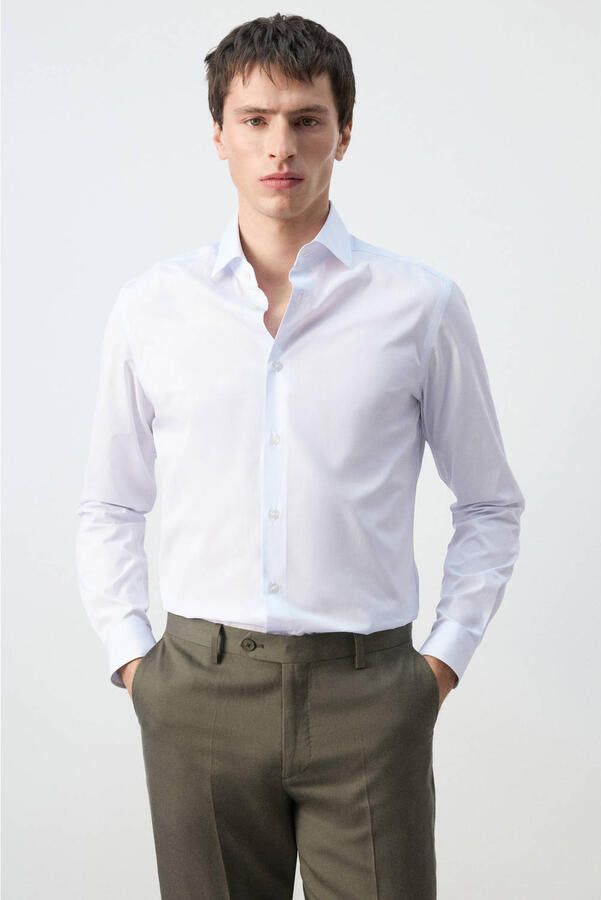 Mango Man slim gestreepte casual overhemd wit
