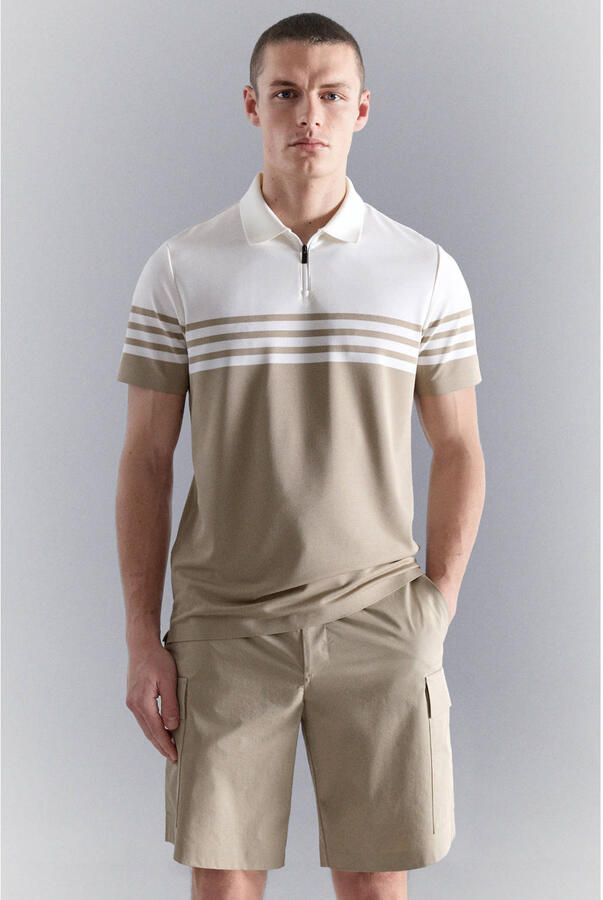 Mango Man slim gestreepte polo beige