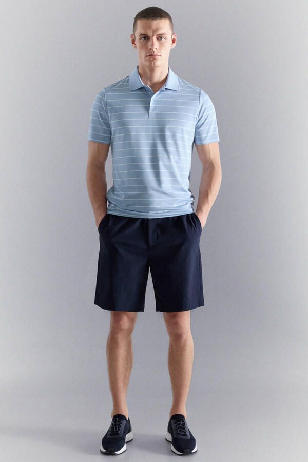Mango Man slim gestreepte polo lichtblauw