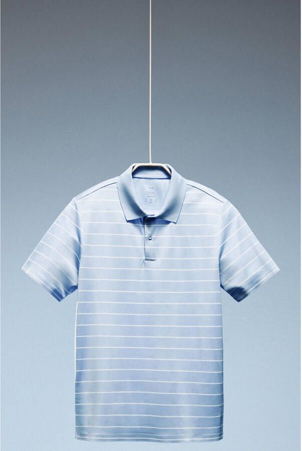 Mango Man slim gestreepte polo lichtblauw - Foto 2