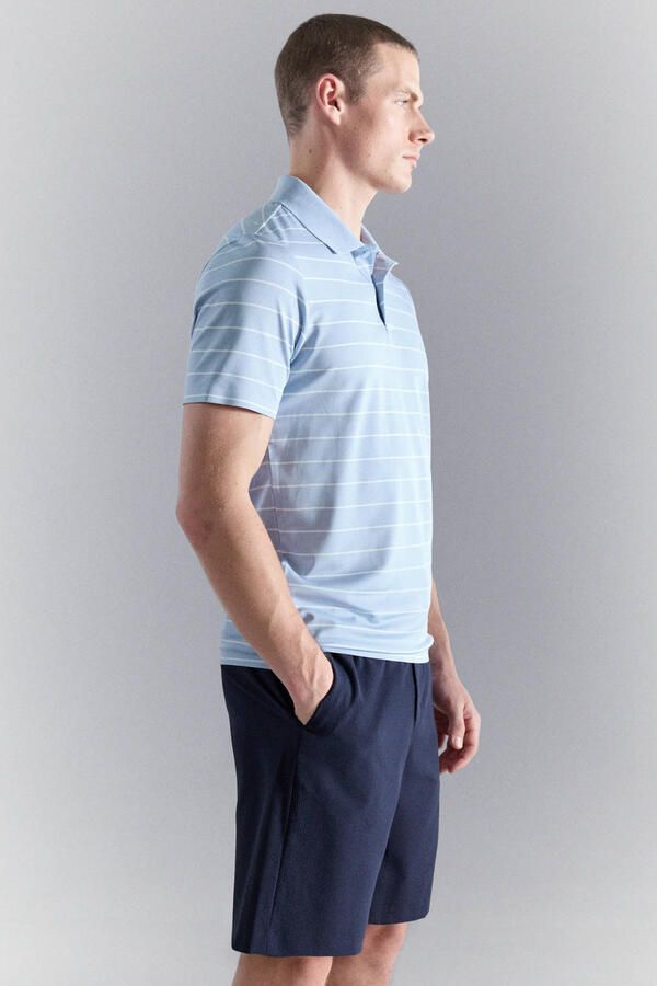 Mango Man slim gestreepte polo lichtblauw - Foto 3