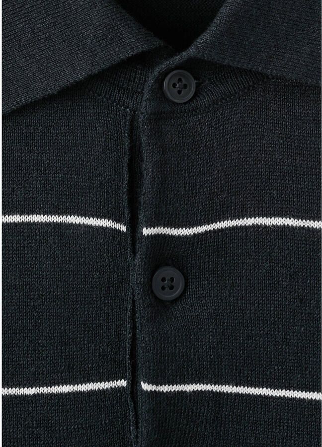 Mango Man slim gestreepte polo met linnen donkerblauw - Foto 2