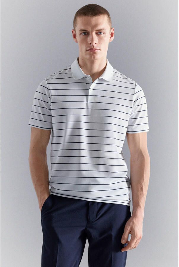 Mango Man slim gestreepte polo wit