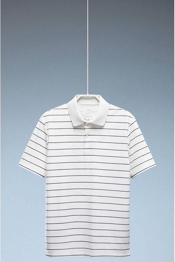 Mango Man slim gestreepte polo wit - Foto 2