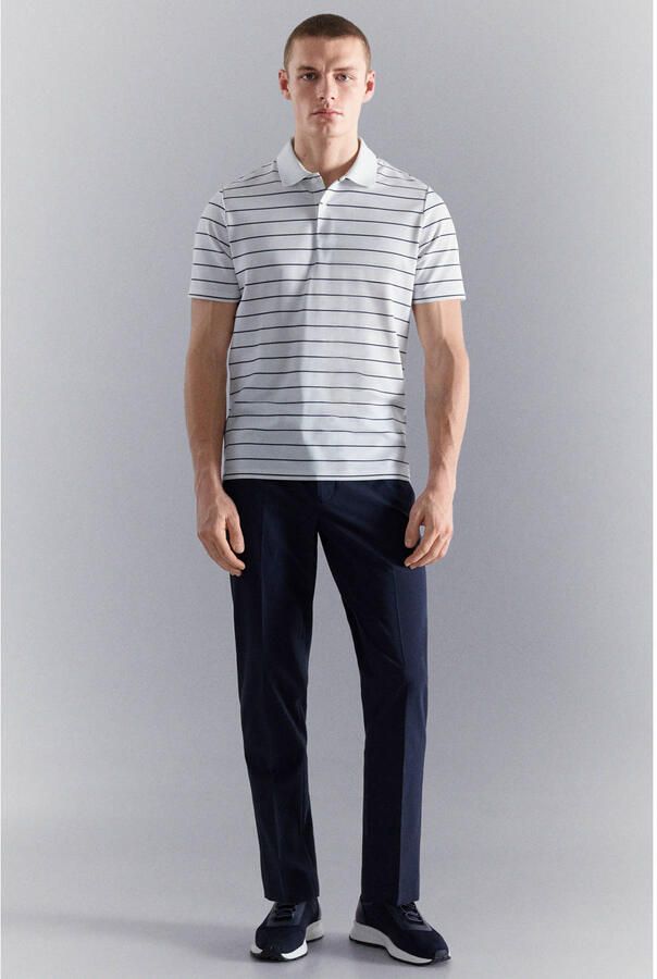 Mango Man slim gestreepte polo wit - Foto 3