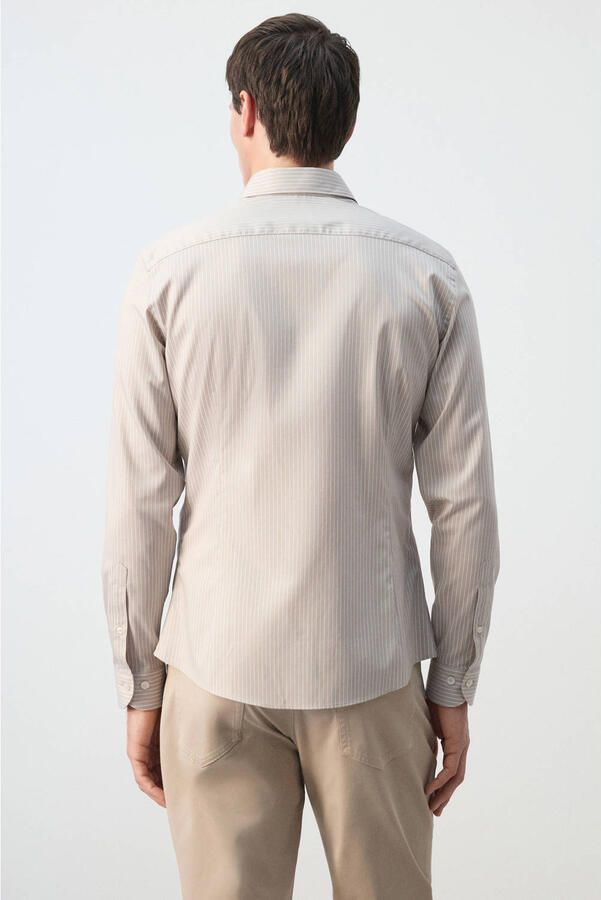 Mango Man slim gestreepte zakelijk overhemd beige - Foto 3