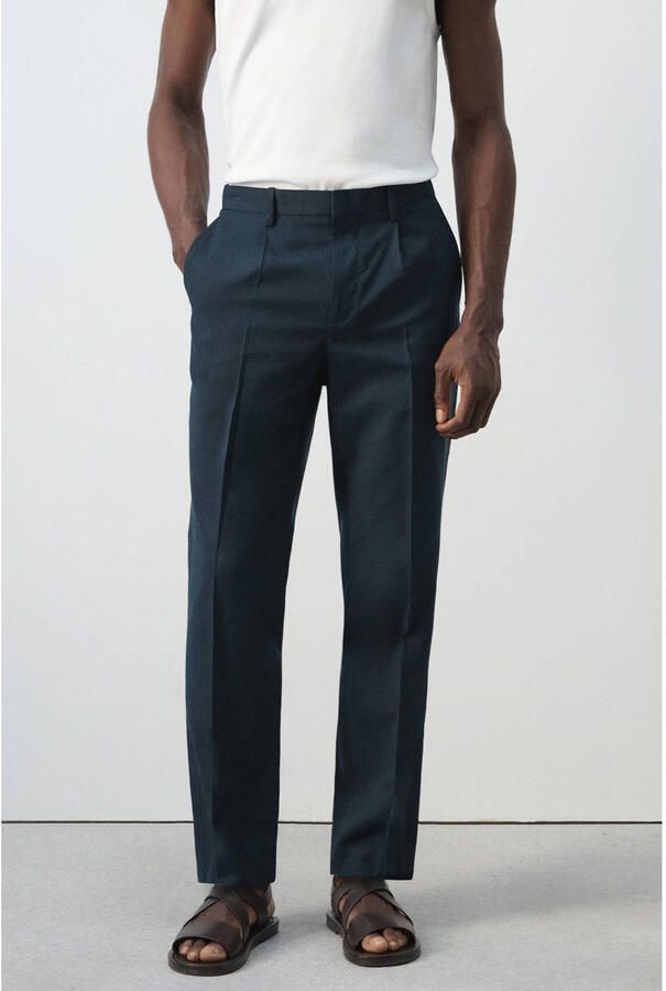 Mango Man slim pantalon donkerblauw
