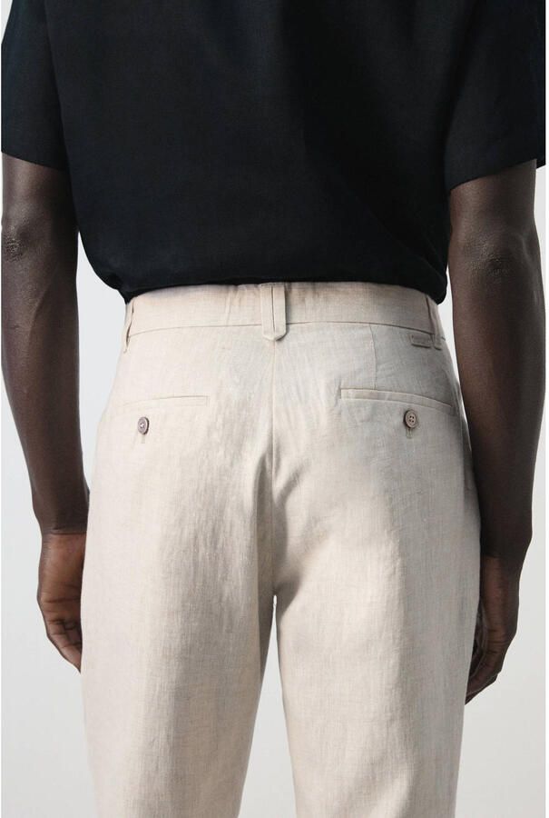 Mango Man slim pantalon met linnen beige - Foto 2