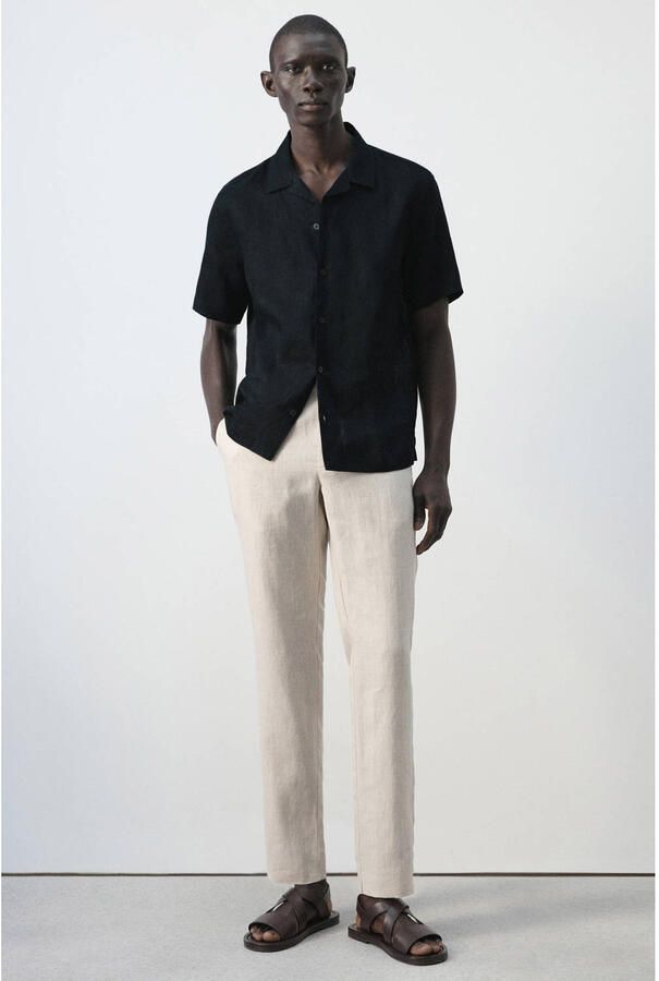 Mango Man slim pantalon met linnen beige - Foto 3