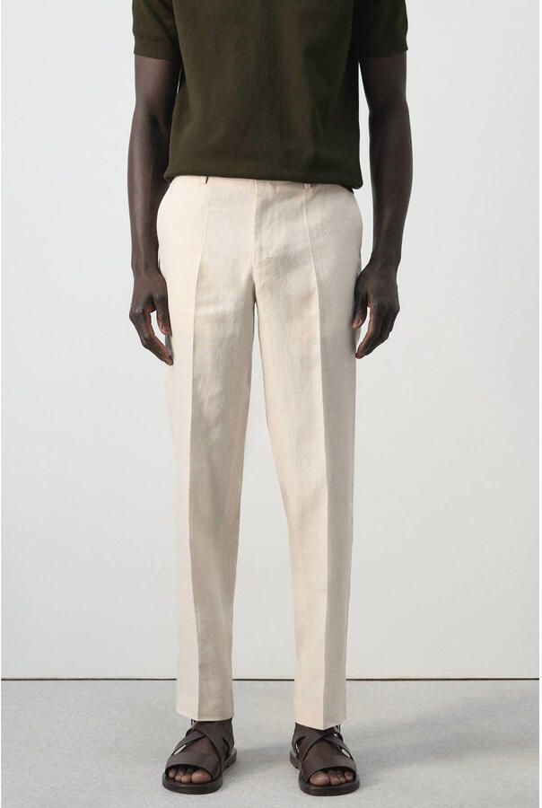 Mango Man slim pantalon met linnen beige