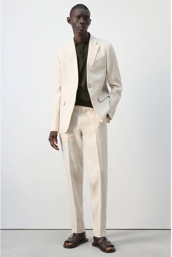 Mango Man slim pantalon met linnen beige - Foto 2