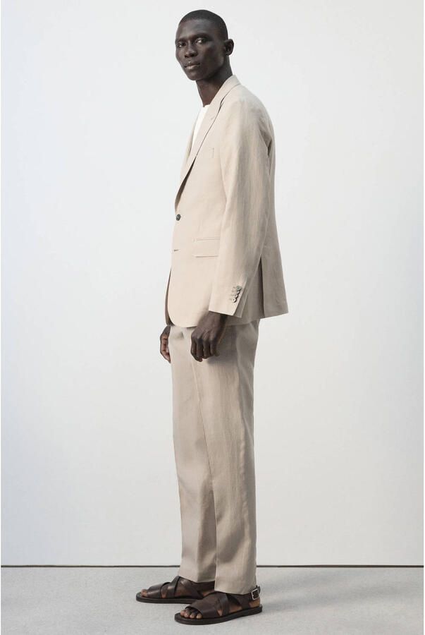 Mango Man slim pantalon met linnen beige - Foto 2