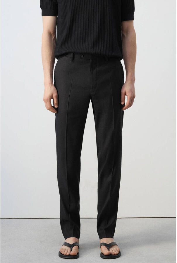 Mango Man slim pantalon met linnen black denim