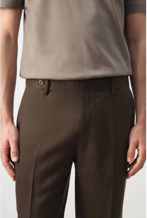 Mango Man slim pantalon met linnen bruin - Foto 2