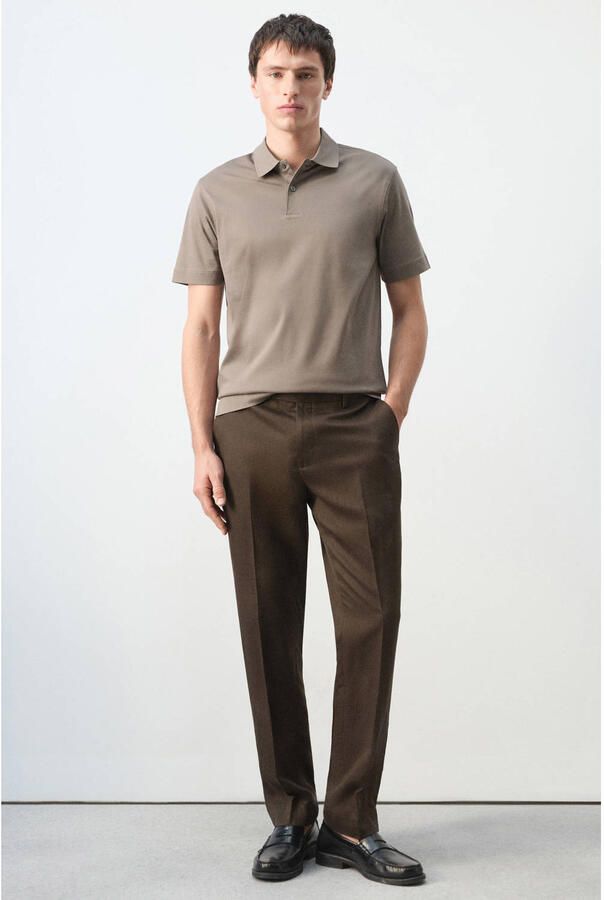 Mango Man slim pantalon met linnen bruin - Foto 3