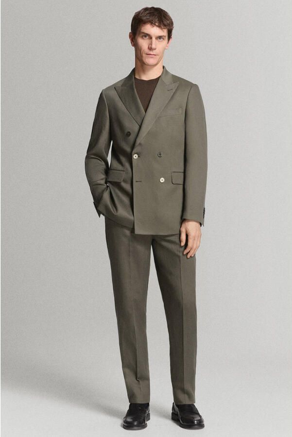 Mango Man slim pantalon met linnen groen - Foto 3